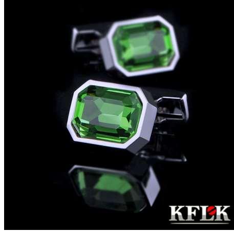 KFLK Jewelry shirt wedding cufflinks for mens Brand Green Crystal fashion Cuff link Wholesale Buttons High Quality Free Shipping