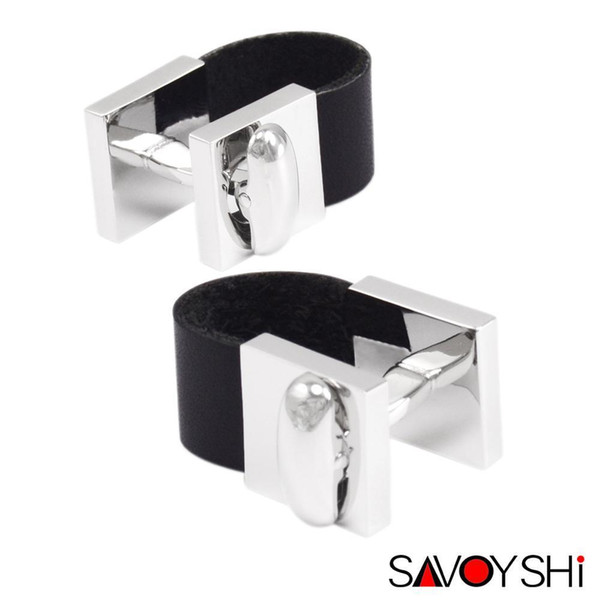 Savoyshi Leather Chain Cufflinks For Mens French Shirt Cuff Bottons High Quality Black Cuff Links Fashion Brand Men Jewelry Gift C19041703