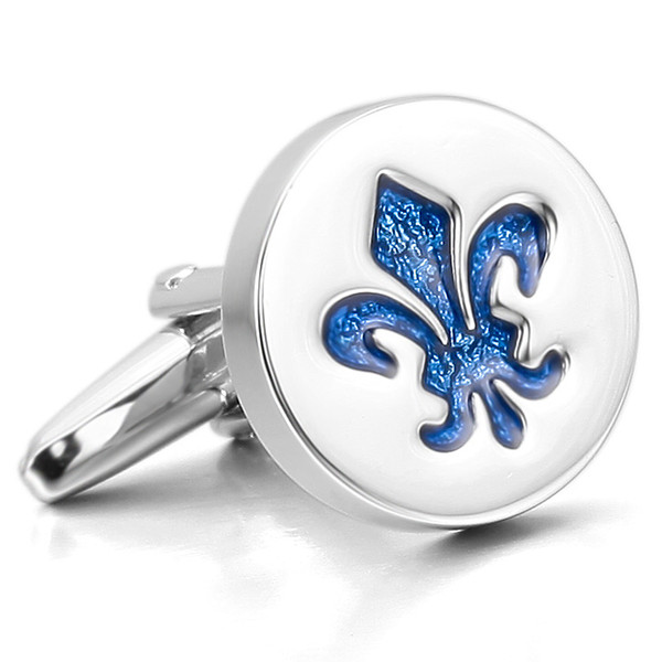 Men's 2PCS Rhodium Plated Enamel Cufflinks Silver Blue Knight Fleur De Lis Shirt Wedding Business 1 Pair Set Classic