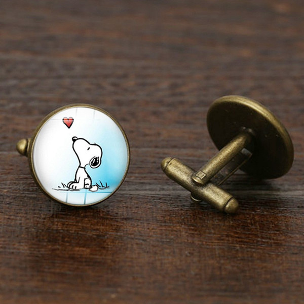 Snoopy Cufflinks Glass Cabochon Dog Cuff Links for Men Jewelry making Accessories Cartoon Gifts Copper Wholesale