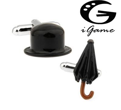 New Arrival Fashion Cufflinks For Men Black Painting Chaplin Hat&Umbrella Design Men Cuff Links Wholesale&retail