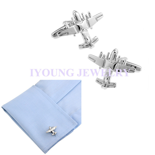 Novelty Airplane Fighter Designer Cufflinks Plain Smooth Metal Cuff Link Sleeve Nails Steel Plated Men Buttons Business Party Wedding Gift