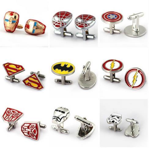 Metal Alloy Superhero Cuff Link Superman Spider-Man Iron Man Captain America Cuff Buttons size 2cm*2cm