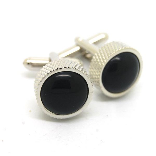 [Explosion models new cufflinks wholesale] black circular gemstone cufflinks silver cufflinks Round Alloy Copper for Unisex 550167