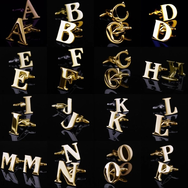 26 English Letters A-Z Cufflinks Mens Cuff Links Gold Color French Shirt Men Jewelry Cufflinks Name Initial Cuff Buttons