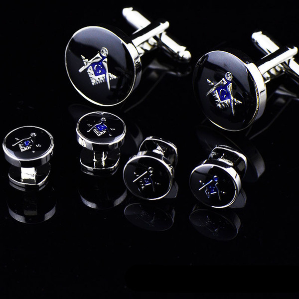 High quality polished shining brass men's silver masonic cufflink and mason button Mens freemason shirt cuff link