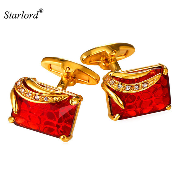 Red Cufflinks Cuff Buttons For MenWomen High Quality Gold Color Metal Wedding Shirt Cuff Links C2008