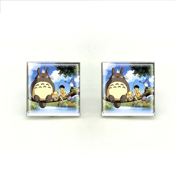 2018 New Square My Neighbor Totoro Cufflink Art Painting Cufflinks Silver High Quality Brand Jewelry For Mens Wedding