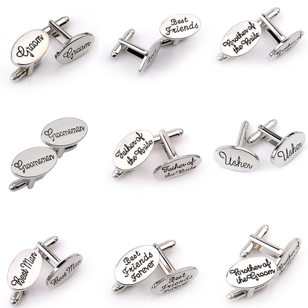 Men French Shirt Cuff Links Father of he bride / Best Man/ Father of the groom / Best friend Letters Silver Plated Wedding Gift Cufflinks