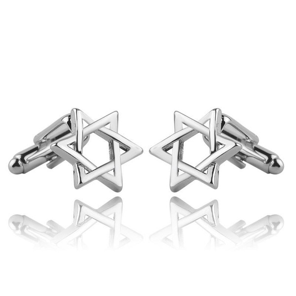 Geometric Hollow Hexagonal Star Cufflinks For Mens Plated Silver Alloy Simple Shirt Button Tacks Fashion Dress Jewelry Accessories Wholesale