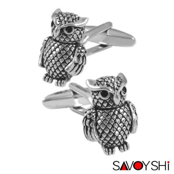 SAVOYSHI Novelty Animal Owl Cufflinks for Mens Shirt Cuff Bottons High Quality Black Enamel gemelos Silver Abotoaduras Wholesale Jewelry