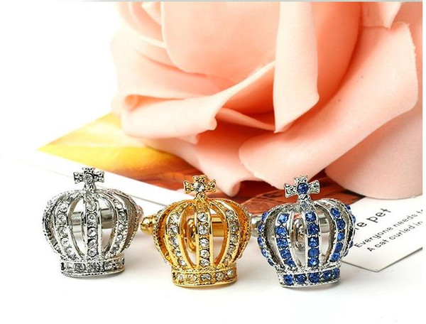 Luxury Crown 18K Gold Plated Crystal Cuff Links Best Man Design Cufflinks Wholesale in Bulk Cheap 3 Colors