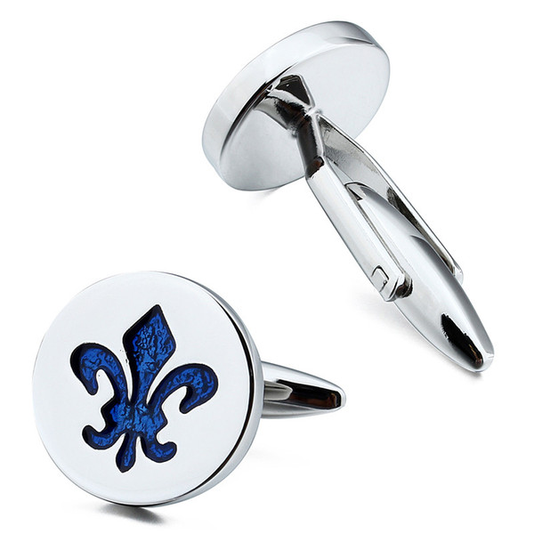 Brand Fashion Jewelry Blue Enamel Cuff links Round Accessory Cufflinks for Men Luxury Gift