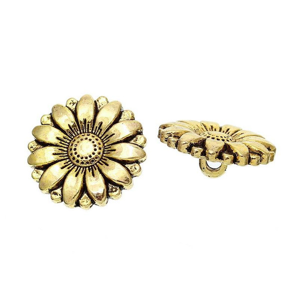 Hot style of ancient gold lead and nickel sunflower shaped button 18 mm fashion charm metal buttons