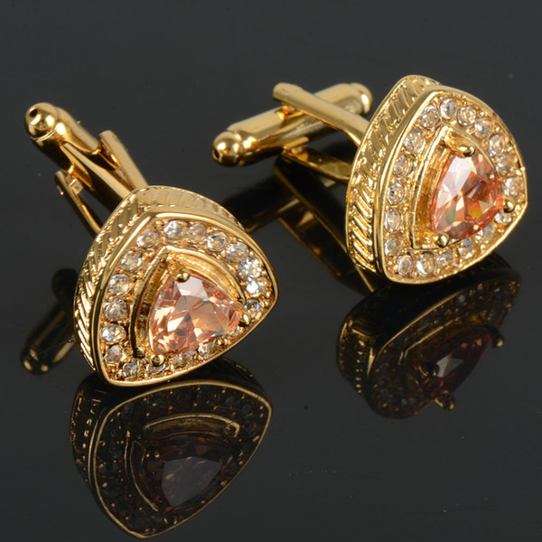 Gold Crystal Mens Wedding Party Gift Shirt Cuff Links Cufflinks E00219 CAD