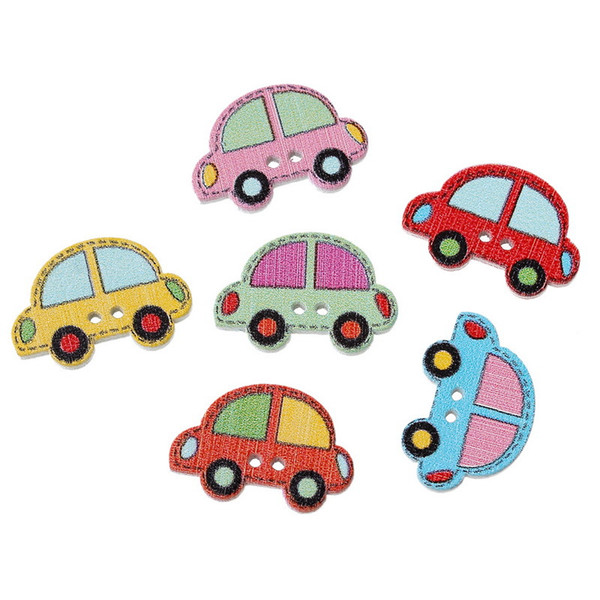 Mixed color painted wooden hedgehog car buttons double button Log environmental protection Cute buttons DIY accessories