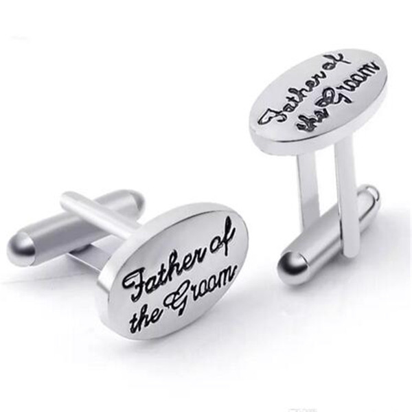 Father's Wedding Gift Tuxedo Stylish Cufflinks Silver Plated Oval Handstamped Father of the Groom/Bride French Shirt Cuff Links 2017083102