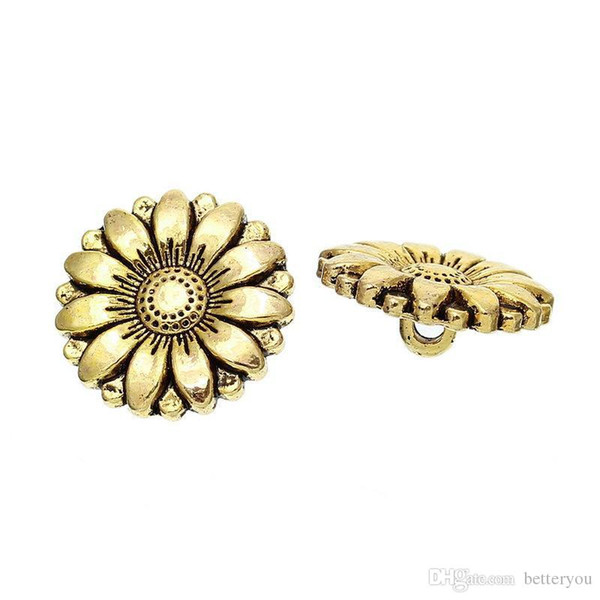 Hot style of ancient gold lead and nickel sunflower shaped button 18 mm fashion charm metal buttons