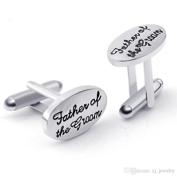 Father's Wedding Gift Tuxedo Stylish Cufflinks Silver Plated Oval Handstamped Father of the Groom/Bride French Shirt Cuff Links