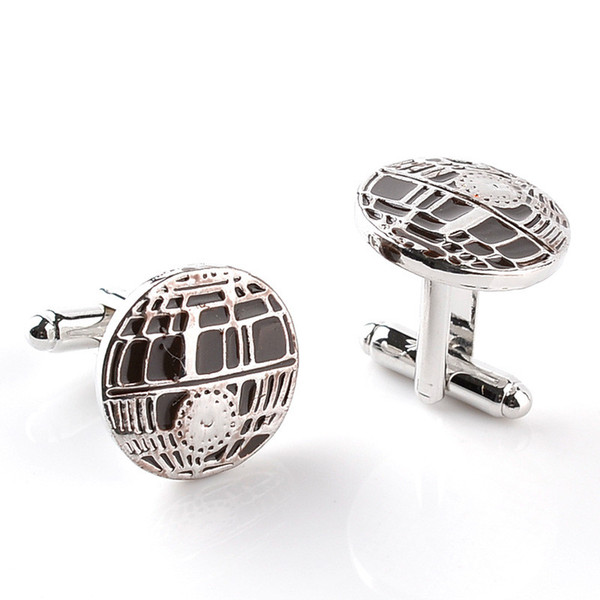 New Arrival Men French Cufflinks Recessed Matte Death Star Cuff links Silver Brand Enamel cuff Button Personalized Wedding Gift Wholesale