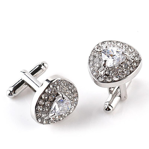 Luxury heart Crystal diamond Cufflinks Cuff Links sleeve button for women men shirts dress suits Cufflink wedding jewelry gift 170605