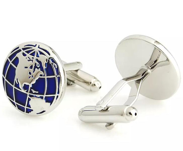 High Quality Fashion Cufflinks For Men Blue Global Earth World Map Designer Cuff Links Wholesale Mens French Cuff Botton