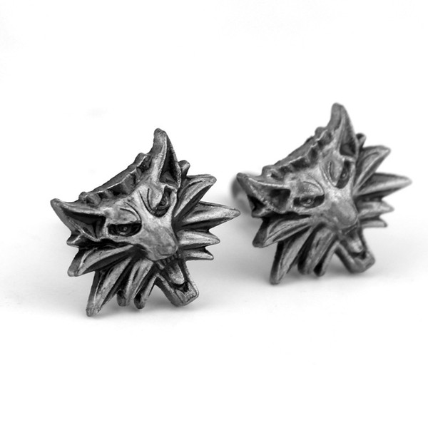 Gothic Punk The Witcher 3 Cufflinks Mens Shirt Brand Wolf Heads Cuff link Buttons High Quality Metal Accessory Boyfriend Gift