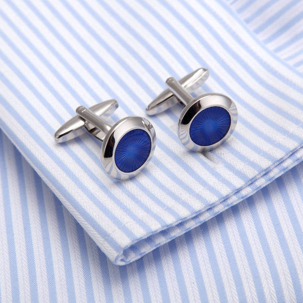 Round Blue Eye Sun Sterling Silver Jewellery Wedding Sleeve Cufflinks Pair #25