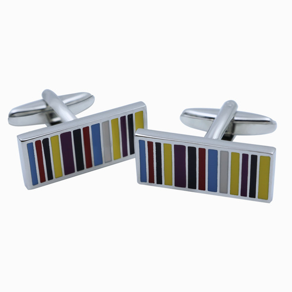 Rainbow Striped Rectangle Cufflinks Luxury Enamel & Silver Mens Cuff links Colorful Striped Mens Cuff Buttons Cufflinks French Cuff Link