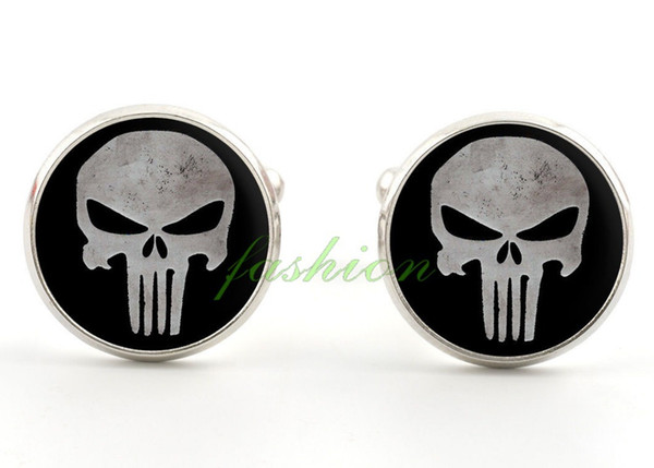 New Puinsher Cufflinks,Superhero Cufflinks-Comic Skull-Custom image,Men Gifts-Cool Cufflinks for Men ,Father manschettenknopf