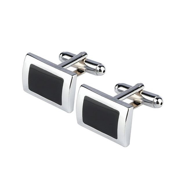 New Simple Style Black Rectangle Cufflinks Mens Shirt Cuff Button Christmas Gifts for Men Silver Plated Cuff link