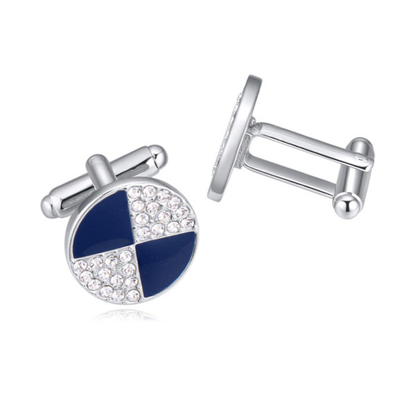 Newest round shape cuff link with Austria crystal white gold color plated fashion jewelry shirt cufflinks for men