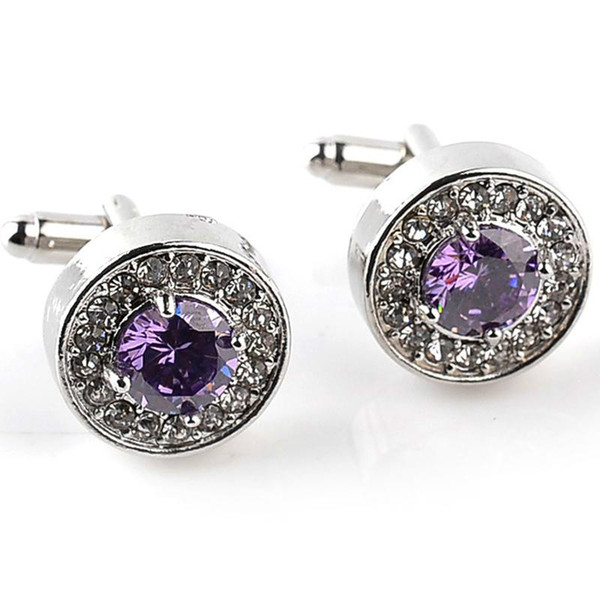 Classic Luxury Crystal Cufflinks for Mens Shirt Light Purple Zircon Cufflinks High Quality Fashion Swarovski Brand Jewelry Design