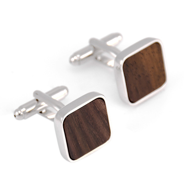 Wood Cufflinks For Mens Jewelry High Quality Gemelos Square Brown Business Groomsmen Gifts Shirt Cuff Links Cordao Masculino