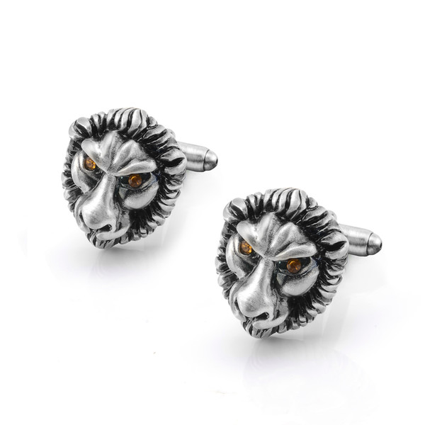 2019 new lion design silver white men's fashion jewelry lion head cufflinks fashion animal party accessories