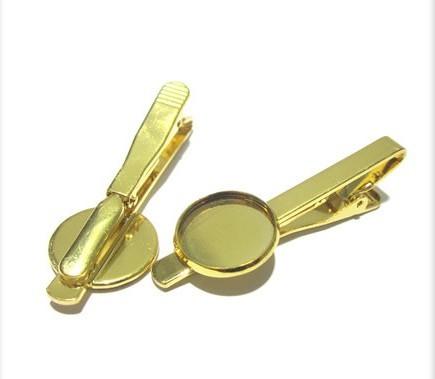 50 PCS wholesale silver plated tie clip jewellery set with inner 16 mm bezel-set to embossed convex circular tray