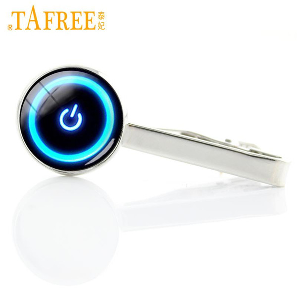 TAFREE Power Button On Off art picture tie pin Tree of Life flower Tie Clips Lucky Four Leaf Clover men Necktie Clip T151