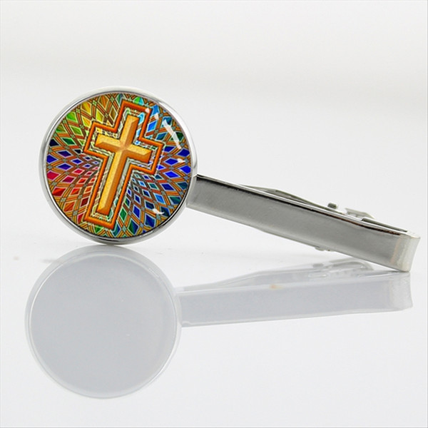 Decorative cross Kaleidoscope Tie Clips god Jesus cross Gifts Tie pin Satan Satanism Wiccan Pentagram necktie bar pin tacks T588