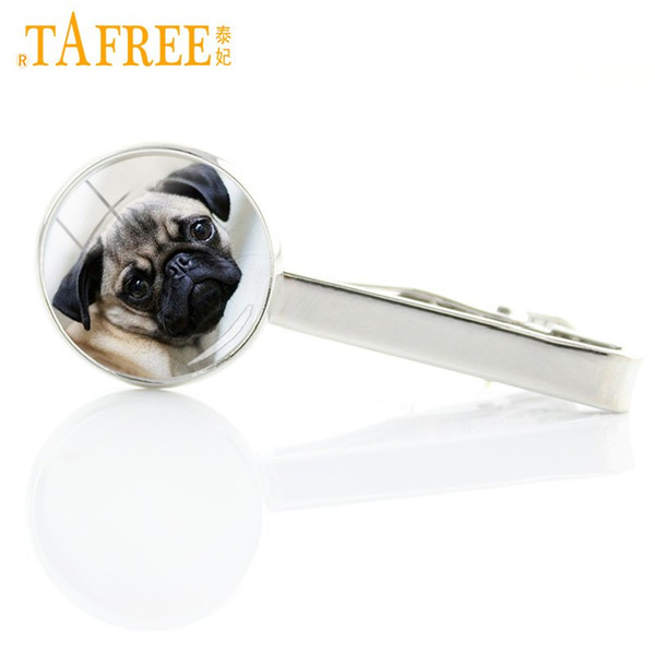 TAFREE 2018 vintage Tricky Fox tie clips cunning animal fox cat dog colored photo glass dome men tie pin bar party jewelry A268