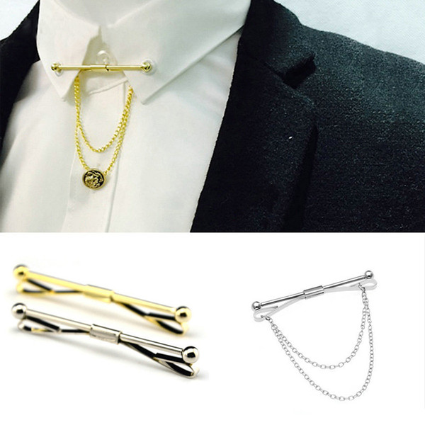 Gold silver Chain Ball Head Men's Business Tie Collar Pin Brooch Tie Stick Lapen Pin Shirt with Collar Bars Jewelry Wedding tie ciips 070002