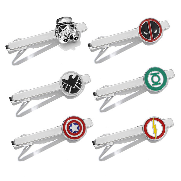 Superheroes Tie Clips Tie Bar Iron Man Batman Spiderman Captain America Deadpool Superman The Punisher Tie Clips Bars Jewelry Drop Shipping