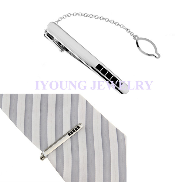 New Classic Black Rhinestone Tie Clips Men Necktie Stickpin Silvery Metal Tie Bars White Steel Plated Tie Pin