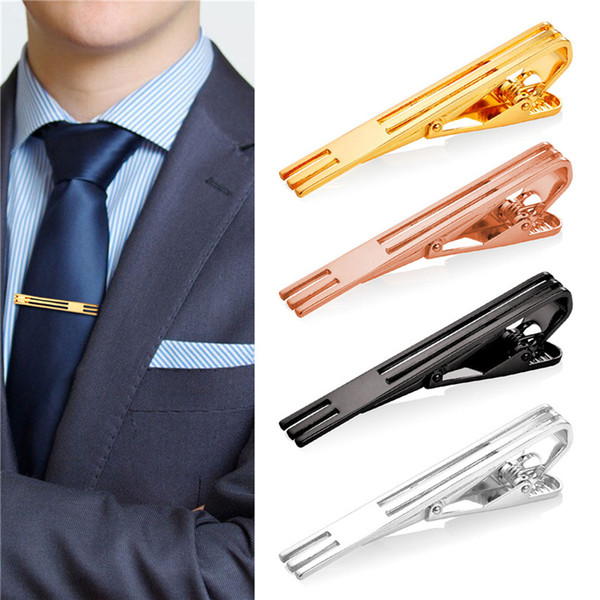 New 18K Gold Plated/Platinum Plated Rose Gold/ Black Hollow Mens Hinged Tie Clip Tacks Jewelry