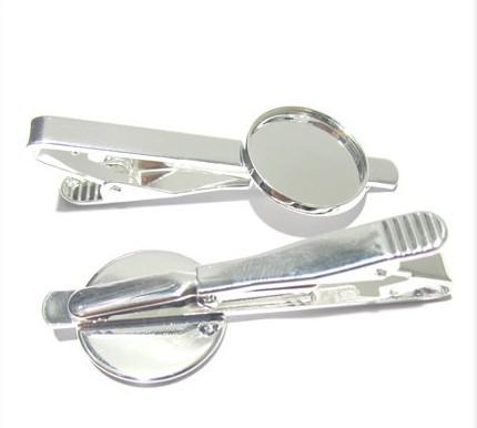 Free delivery within 50 people wholesale silver plated tie clip jewelry set 16 mm bezel-set embossed convex circular tray