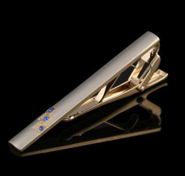 Wholesale - High quality Gold Blue/Red Crystal Men's Tie Clip Business Diamond Shirt Tie Pins Suit Tie Clips