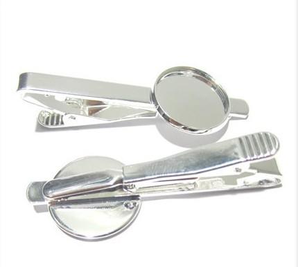 Free shipping silver plated Tie Clips Jewelry Settings with inner 16mm Bezel Setting Tray for Cameo Cabochons