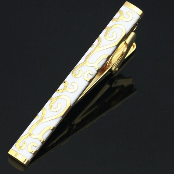 Wholesale-LJ-211 Stainless Steel Gold Toned Enamel Wedding Metal Tie Clip Pin Clasp Bar + Gift Box FREE SHIPPING Tie Clip For Men Gift