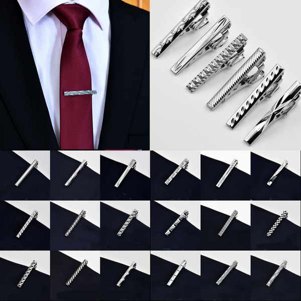 2018 Fashion Metal Silver Color 4CM Simple Necktie Tie Bar Clasp Clip Clamp Pin for Men Gift 24 Styles Free Shipping D766S