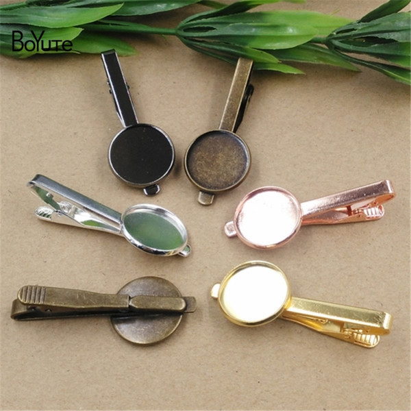 BoYuTe 10Pcs Antique Copper Diy Tie Clip Blank Bezel Tray Round 16MM 18MM 20MM Cabochon Base Setting Jewelry Findings