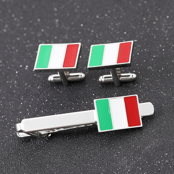 Italy flag tie clip green white red square Tie Clips cufflinks set National flag Clip Necktie party Clips gift man motherland